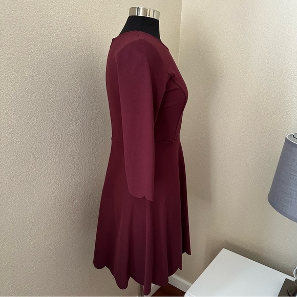 NWOT Lulu's Cumulonimbus Clouds Skater Burgundy Scalloped Hem Mini Dress Size M - Picture 6 of 14